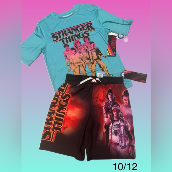 Stranger Things Kids Rashguard Swim Shorts Trunks Bathing Suit Set Boys - Picture 13 of 14